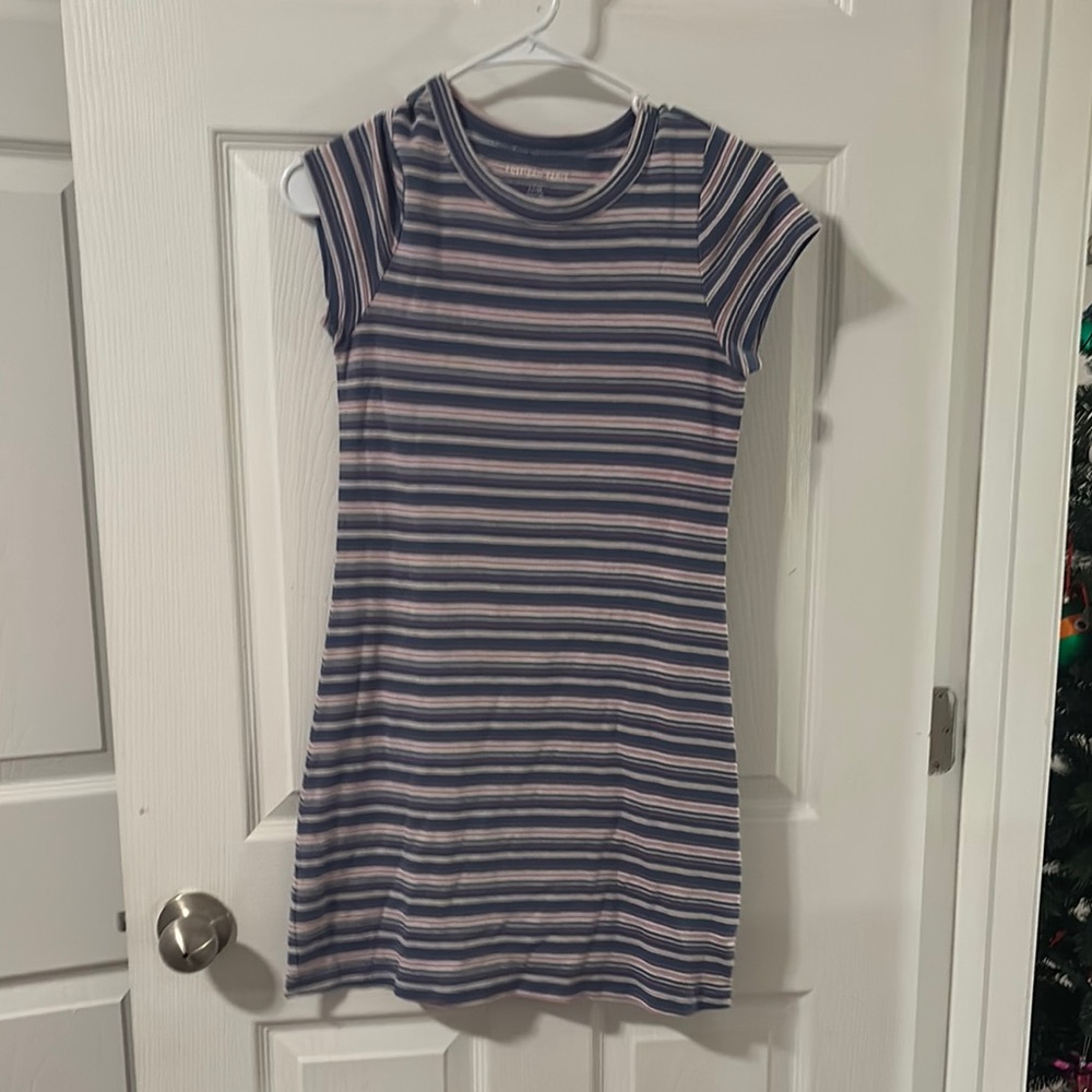 American Eagle Navy and Pink Striped Tee Dress